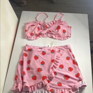 Pink Strawberry Print Bikini Set